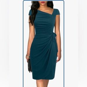 NWT Elegant Teal Wrap Dress w/asymmetrical neckline 🌺